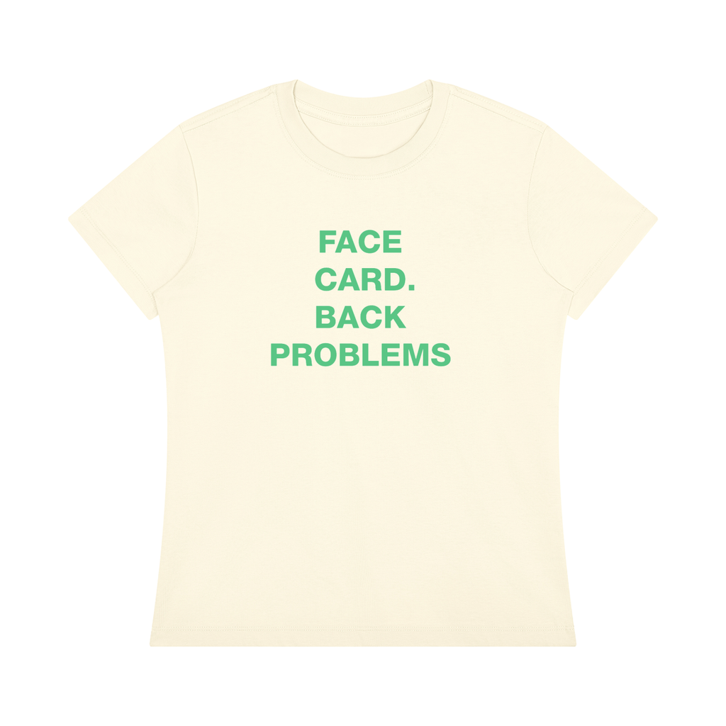 'Face Card, Back Problems' tee with wing back design